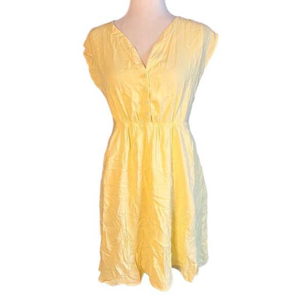 Naf naf yellow button up dress size 38 vintage vibes short sleeve mini length si - Picture 1 of 5